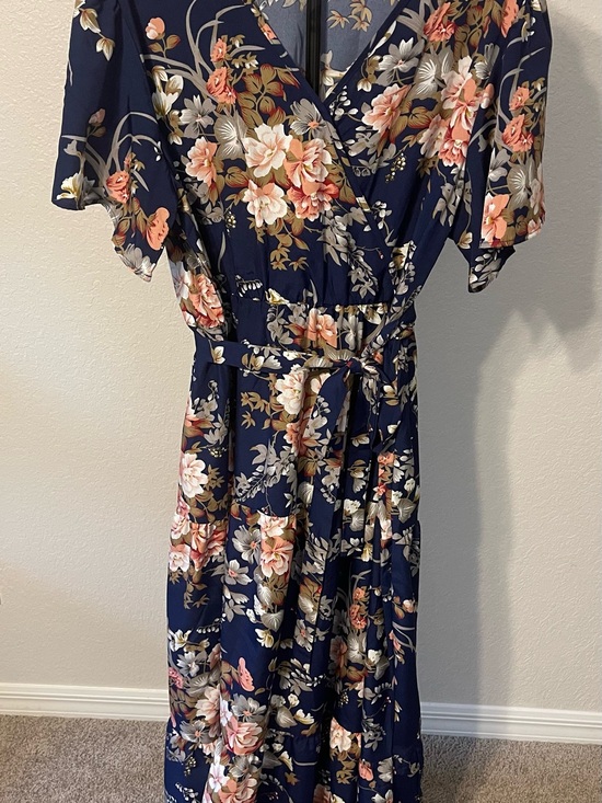 Dresses & Skirts - Navy Floral Maxi Wrap Dress with Pink & Cream Blooms